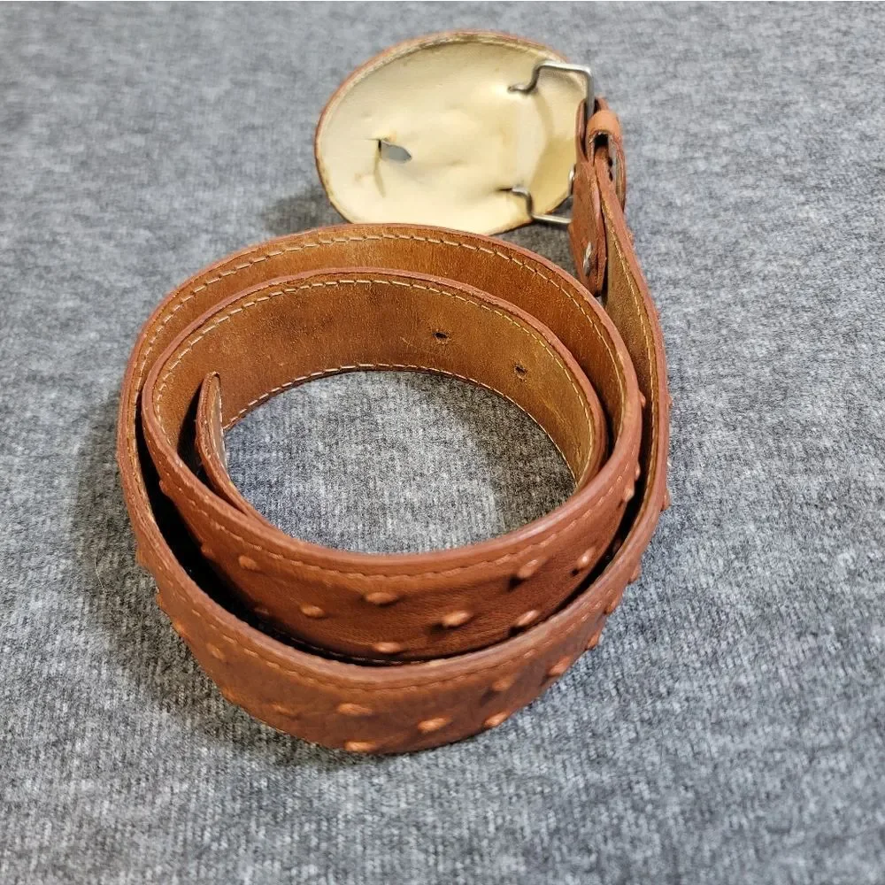 Handmade Western Brown Leather Belt Ostrich – Size 32– Made in Mexico